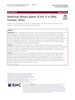 Medicinal Dietary Plants of the Yi in Mile, Yunnan, China