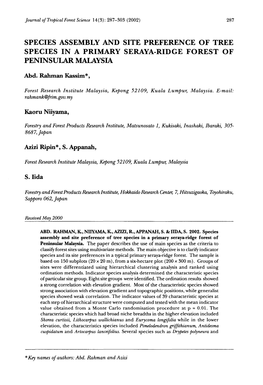 Species Assembly and Site Preference of Tree Species in a Primary Seraya-Ridge Forest of Peninsular Malaysia