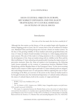 Asian Cultural Objects in Europe. Art Market Expansion and the Illicit Trafficking of Cultural Heritage: an Outline of Legal Issues