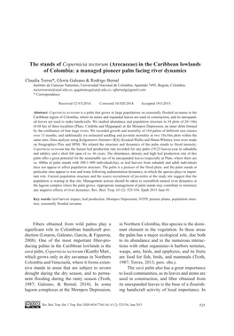The Stands of Copernicia Tectorum (Arecaceae) in the Caribbean Lowlands of Colombia: a Managed Pioneer Palm Facing River Dynamics