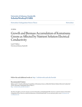 Growth and Biomass Accumulation of Komatsuna Greens As Affected by Nutrient Solution Electrical Conductivity Leah P