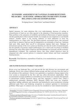 Scientific Approaches to Identify Flood Related Land Use Externalities Economic Assessment of Natural Flood Detenti