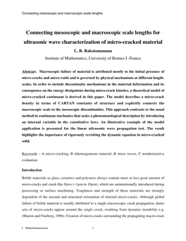 Connecting Mesoscopic and Macroscopic Scale Lengths for Ultrasonic Wave Characterization of Micro-Cracked Material L