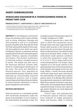 Short Communication Parascaris Equorum in A