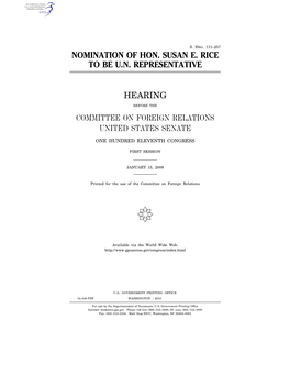 Nomination of Hon. Susan E. Rice to Be Un Representative Hearing