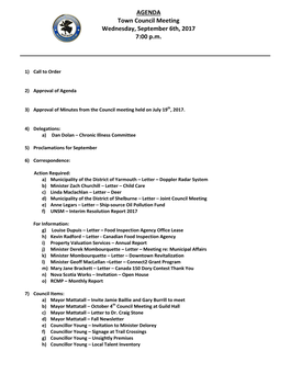 Agenda for Regular Council Meeting