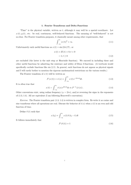 1. Fourier Transforms and Delta Functions “Time” Is the Physical