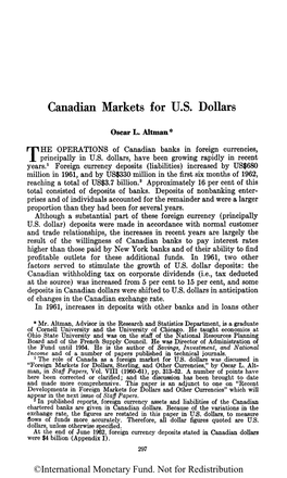 Canadian Markets for U.S. Dollars