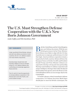 The U.S. Must Strengthen Defense Cooperation with the U.K.’S New Boris Johnson Government Luke Coffey and Nile Gardiner, Phd