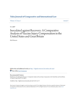 A Comparative Analysis of Vaccine Injury Compensation in the United States and Great Britain Rob Henson