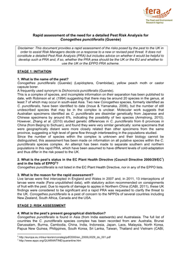 Rapid Assessment of the Need for a Detailed Pest Risk Analysis for Conogethes Punctiferalis (Guenée)