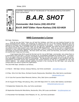 B.A.R. SHOT Commander: Bob Cairns (330) 455-9722 B.A.R