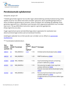 Peroksisomale Sykdommer V01