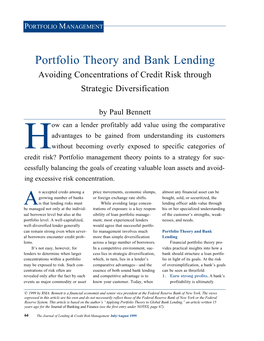 Portfolio Theory and Bank Lending Avoiding Concentrations of Credit Risk Through Strategic Diversification