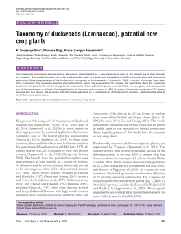 Taxonomy of Duckweeds (Lemnaceae), Potential New Crop Plants