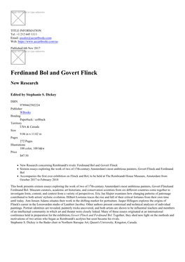 Ferdinand Bol and Govert Flinck Datasheet