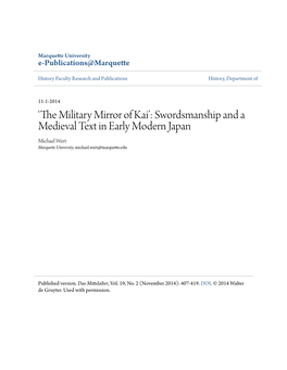 Swordsmanship and a Medieval Text in Early Modern Japan Michael Wert Marquette University, Michael.Wert@Marquette.Edu