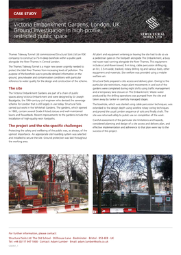 Victoria Embankment Gardens, London, UK: Ground Investigation in High-Profile, Restricted Public Space