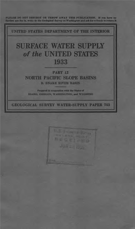 SURFACE WATER SUPPLY of the UNITED STATES 1933 PART 12 NORTH PACIFIC SLOPE BASINS B