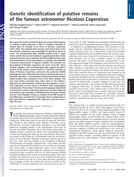 Genetic Identification of Putative Remains of the Famous Astronomer