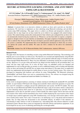 Secure Automative Locking Control and Anti Theft Using Gps & Bluetooth