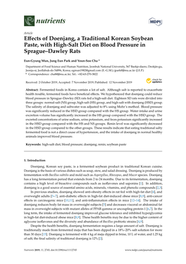 Effects of Doenjang, a Traditional Korean Soybean Paste, with High