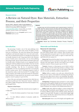 A Review on Natural Dyes: Raw Materials, Extraction Process, and Their Properties