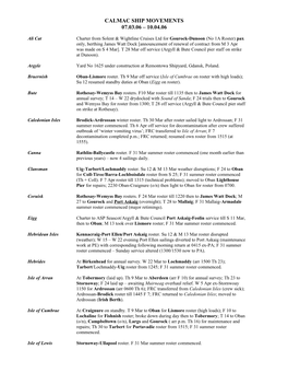 Calmac Ship Movements 07.03.06 – 10.04.06