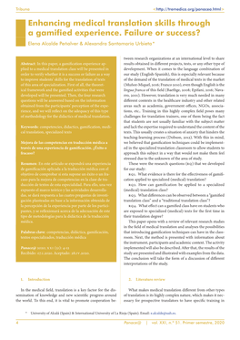 Enhancing Medical Translation Skills Through a Gamified Experience. Failure Or Success? Elena Alcalde Peñalver & Alexandra Santamaría Urbieta *