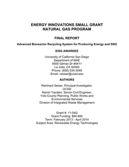 Energy Innovations Small Grant Natural Gas Program