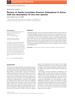 Review of Family Lucanidae (Insecta: Coleoptera) in Korea with the Description of One New Species Sang Il KIM1 and Jin Ill KIM2