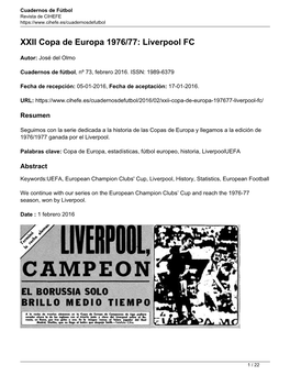XXII Copa De Europa 1976/77: Liverpool FC