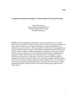 1 Draft Corruption and Political Participation: Testing Models of Voting and Protesting Tatiana Kostadinova Politics and Interna