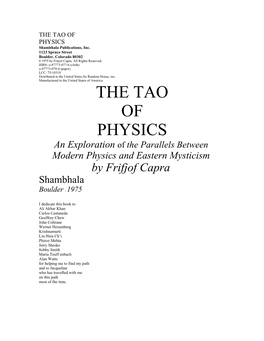 THE TAO of PHYSICS Shambhala Publications, Inc