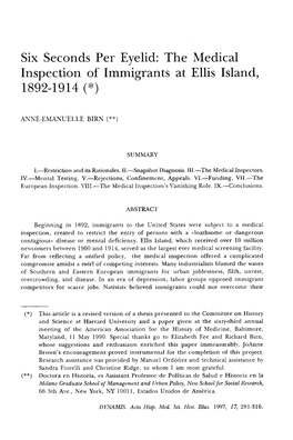 The Medical Inspection of Immigrants at Ellis Island, 1892-1914 (*)