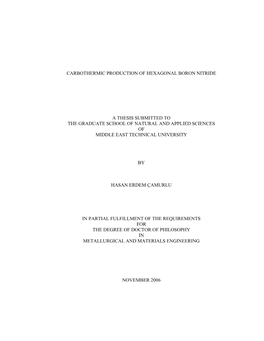 Carbothermic Production of Hexagonal Boron Nitride A