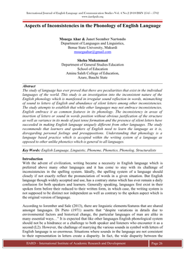 Aspects of Inconsistencies in the Phonology of English Language