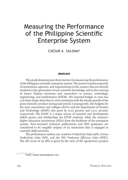 Measuring the Performance of the Philippine Scientific Enterprise System