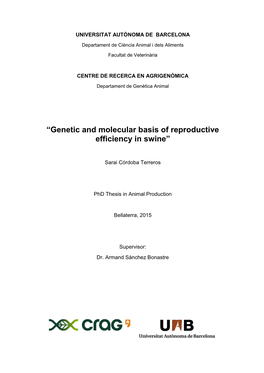“Genetic and Molecular Basis of Reproductive Efficiency in Swine”