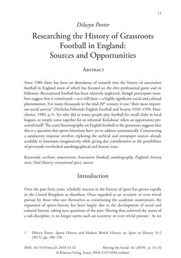 Researching the History of Grassroots Football in England: Sources and Opportunities