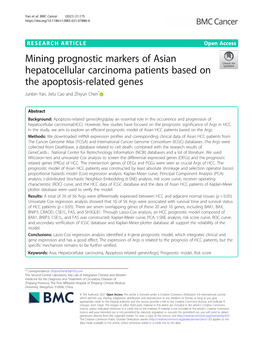 Mining Prognostic Markers of Asian Hepatocellular Carcinoma Patients Based on the Apoptosis-Related Genes Junbin Yan, Jielu Cao and Zhiyun Chen*