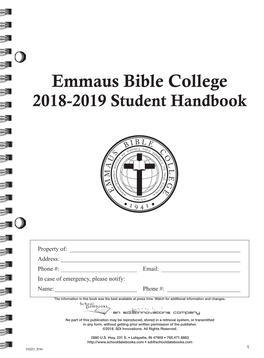 Emmaus Bible College 2018-2019 Student Handbook