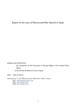 Report on the Issue of Racism and Hate Speech in Japan