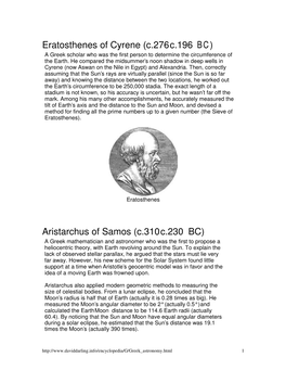 Eratosthenes of Cyrene (C.276-C.196 BC) Aristarchus of Samos (C.310-C