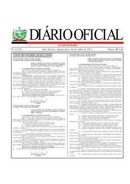 ESTADO DA PARAÍBA Nº 15.276 João Pessoa - Quinta-Feira, 04 De Julho De 2013 Preço: R$ 2,00