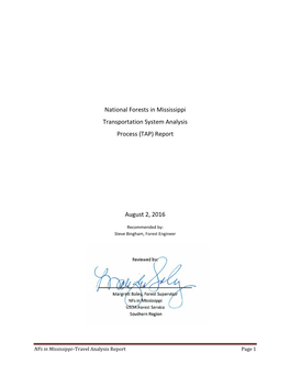 National Forests in Mississippi Transportation System Analysis Process (TAP) Report
