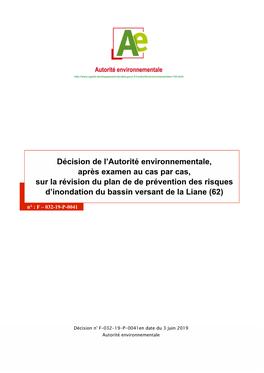 Décision De L'autorité Environnementale, Après Examen Au Cas Par Cas, Sur La Révision Du Plan De De Prévention Des Risque