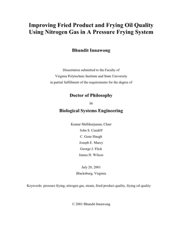 Improving Fried Product and Frying Oil Quality Using Nitrogen Gas in a Pressure Frying System