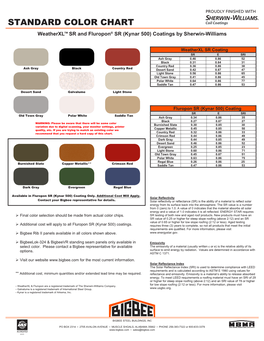 STANDARD COLOR CHART Weatherxl™ SR and Fluropon® SR (Kynar 500) Coatings by Sherwin-Williams