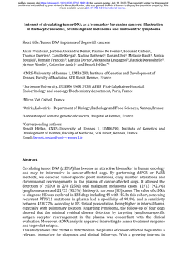 Interest of Circulating Tumor DNA As a Biomarker for Canine Cancers: Illustration in Histiocytic Sarcoma, Oral Malignant Melanoma and Multicentric Lymphoma